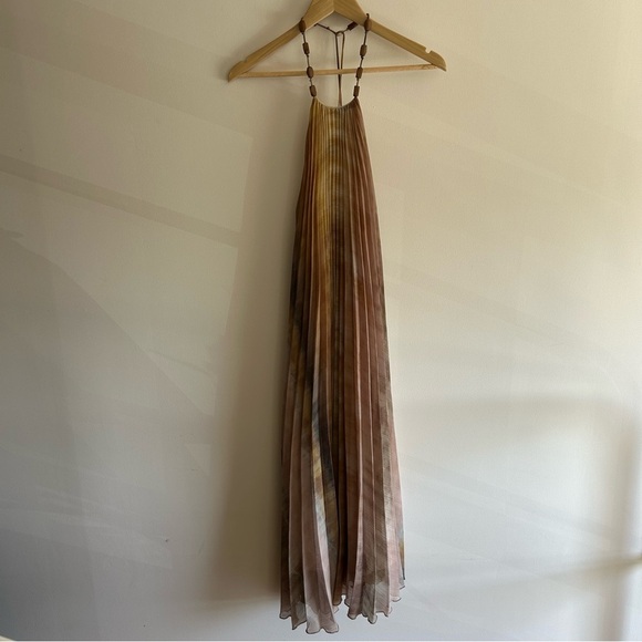 ZARA WOMEN SS24 TIE DYE PLEATED HALTER DRESS MULTICOLORED - Picture 6 of 11